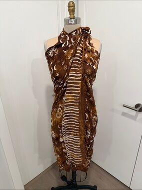 Brown Floral Tie-Dye Swim Sarong Wrap